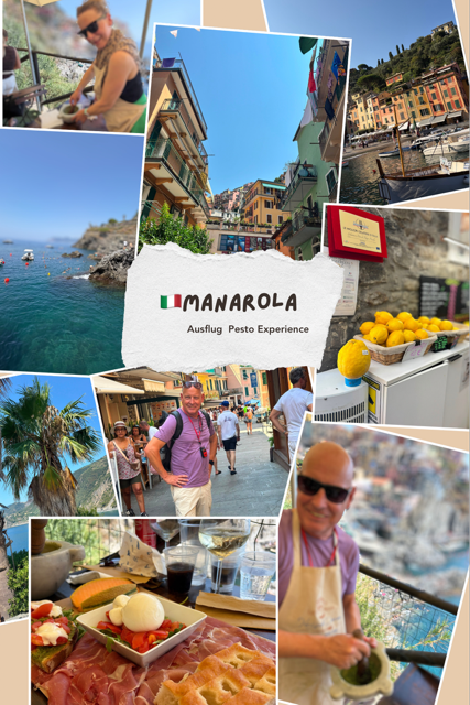 Pesto-Kurs Manarola bunte Cinque-Terre-Häuser Ausblick